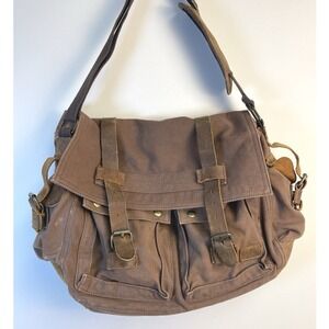 LIFEWIT Unisex Brown Canvas/Leather Trim Messenger Laptop Bag Size XL